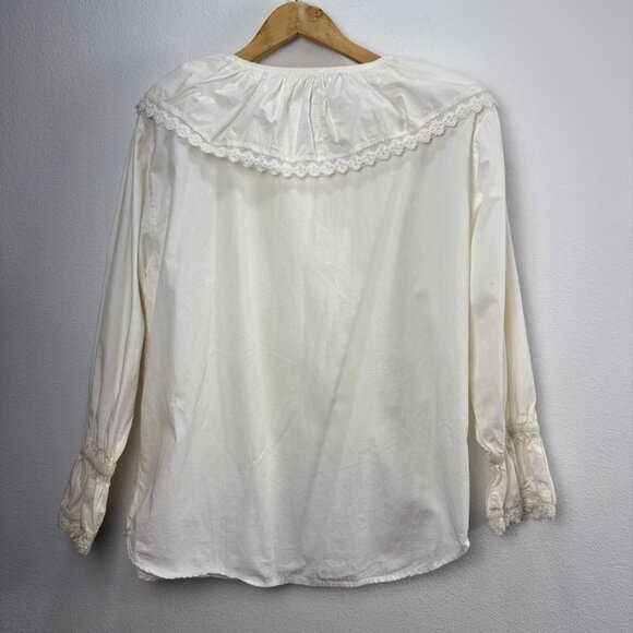 Victorian-Inspired Ruffle Cotton Lace White Medium Blouse Button Romantic Sailor - Picture 2 of 8